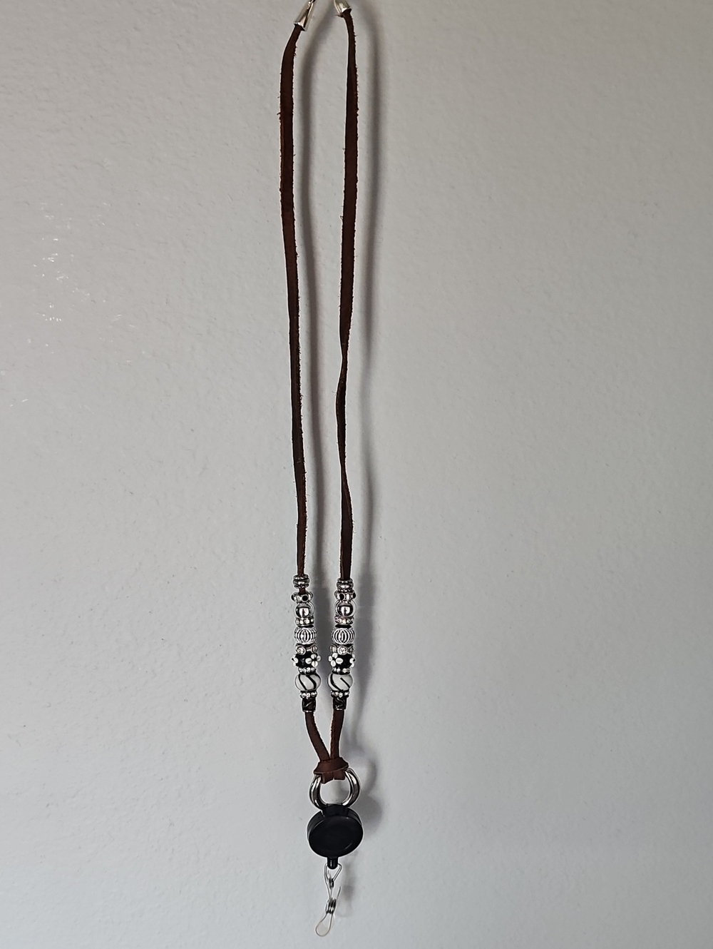 Handmade Beaded Leather ID Badge Lanyard – Retractable Holder